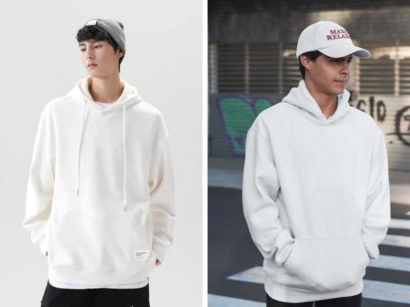 Áo hoodie nam trắng trơn basic, đơn giản mà hầu hết chàng trai nào cũng có