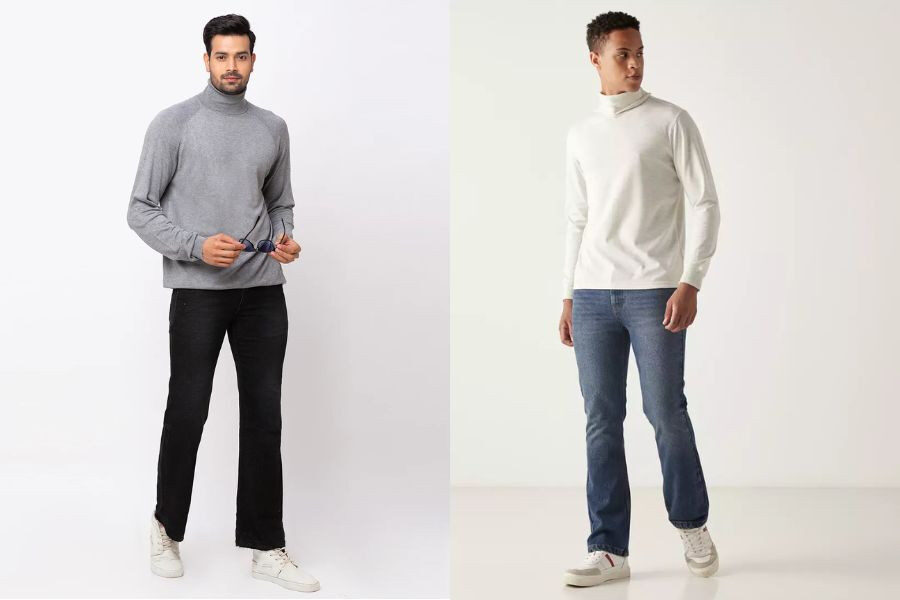 Áo sweater phối với quần bootcut jeans