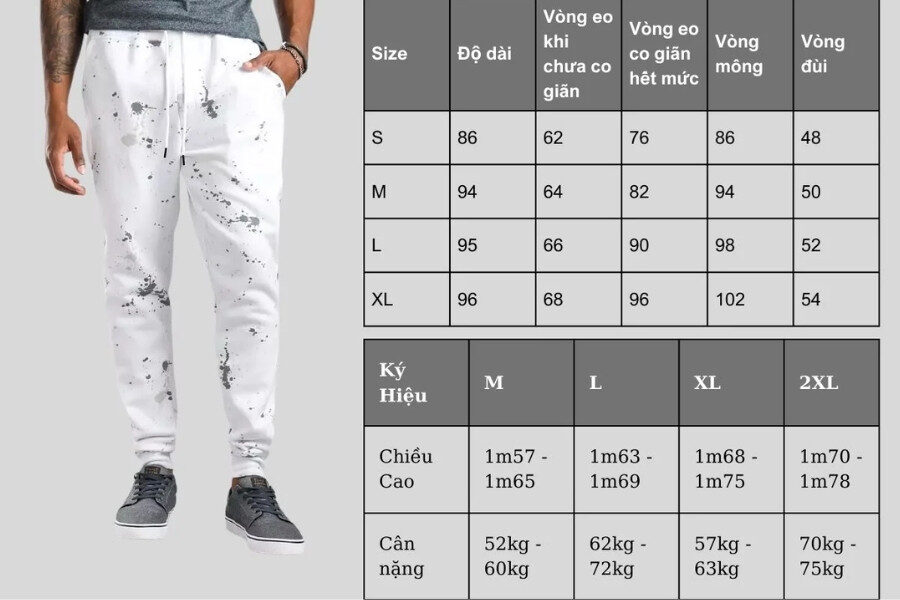 Bảng size jogger nam