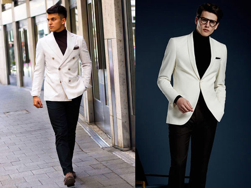 Blazer Trắng Với Áo Cổ Lọ