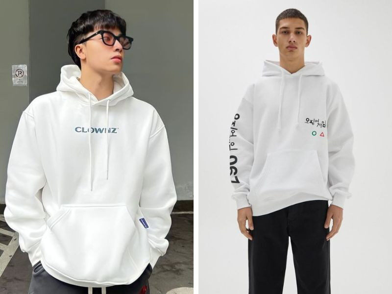 Cá tính, năng động hơn với những mẫu áo hoodie nam màu trắng hoạ tiết