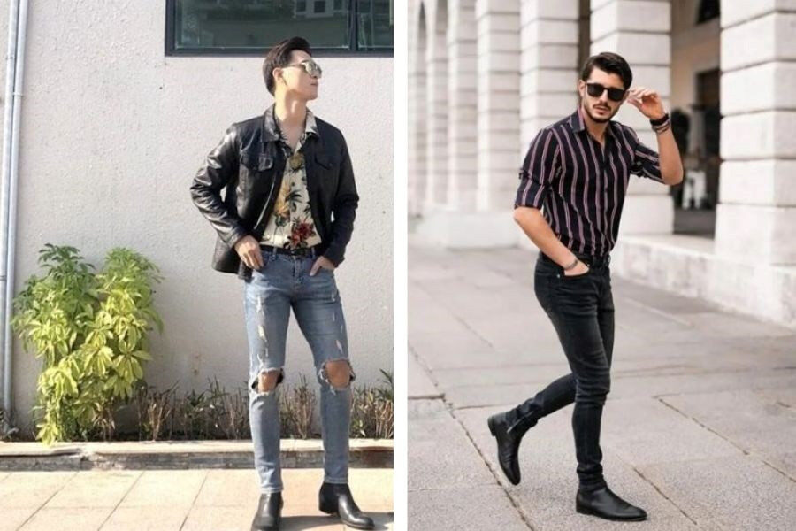 Mix áo sơ mi vải rũ với quần và boots