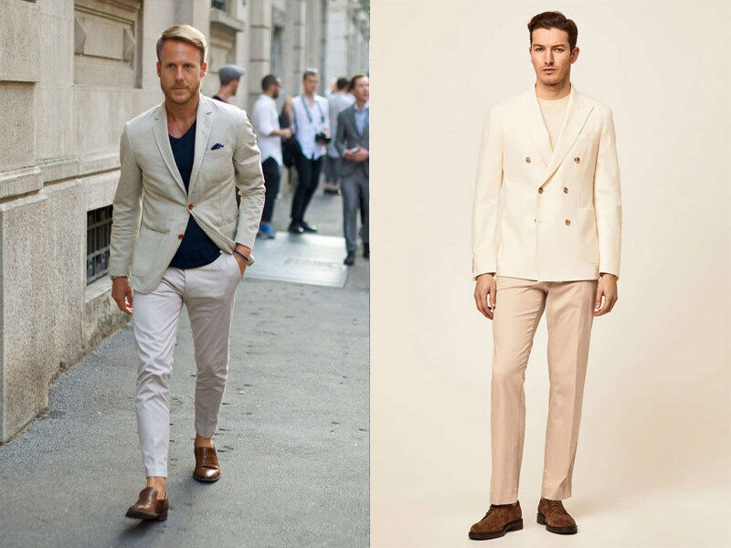 Mix Blazer Trắng Với Áo Thun Và Quần Kaki