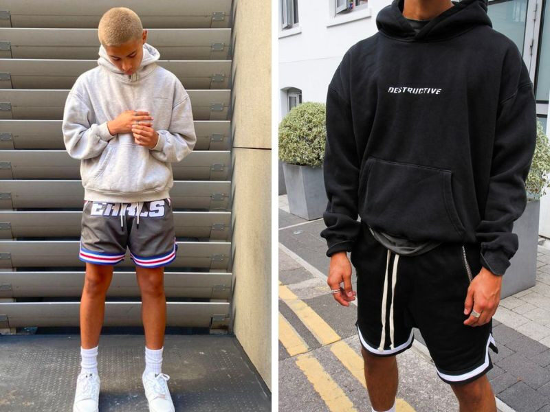 Phối áo hoodie và quần short thể thao