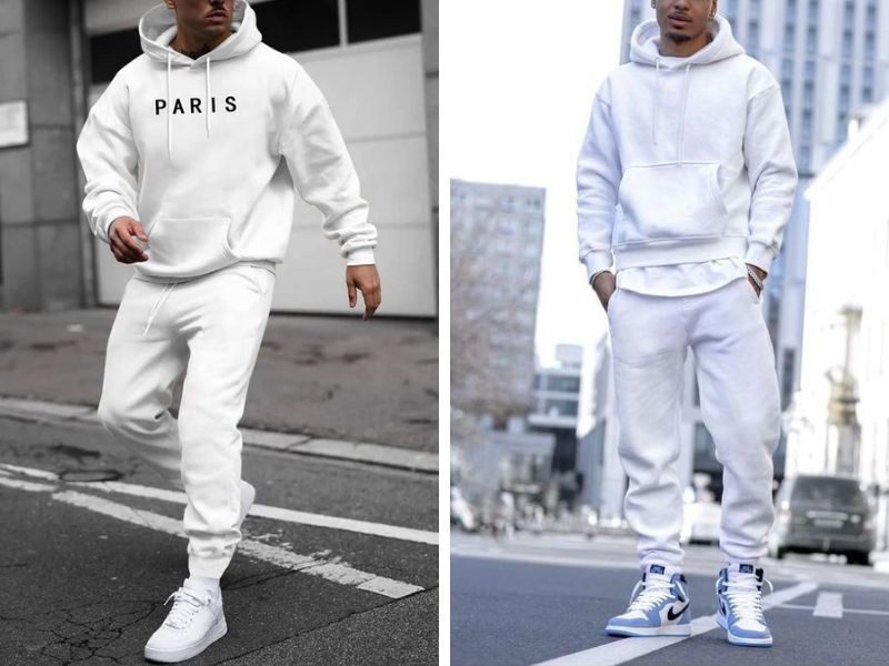 Quần jogger và áo hoodie nam màu trắng cực thoải mái và phù hợp với nhiều hoạt động