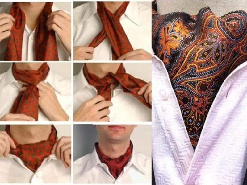 Thắt khăn ascot tie theo kiểu khăn tam giác cổ trụ