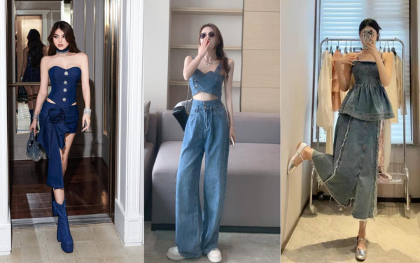 Áo denim cúp ngực