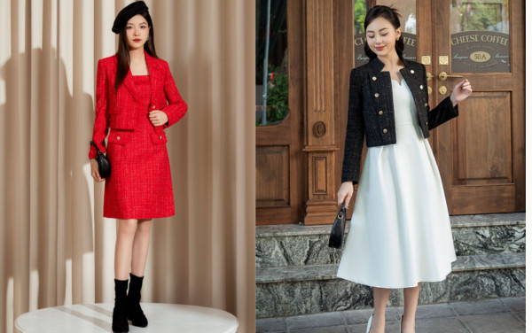 Áo Khoác Vest Nữ Ngắn Kết Hợp Đầm Liền