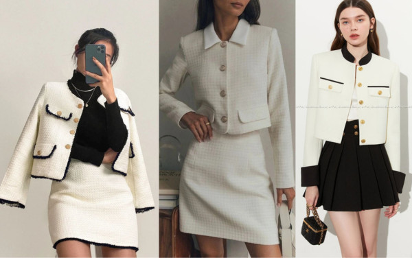 Phối áo khoác dạ tweed với chân váy chữ A