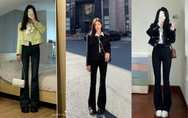 Phối áo khoác dạ tweed với quần ống loe