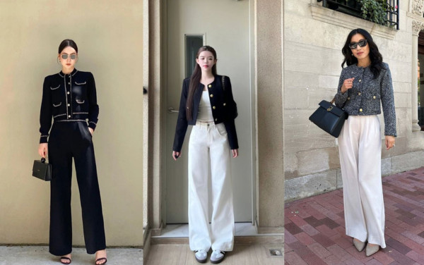 Phối áo khoác dạ tweed với quần ống suông