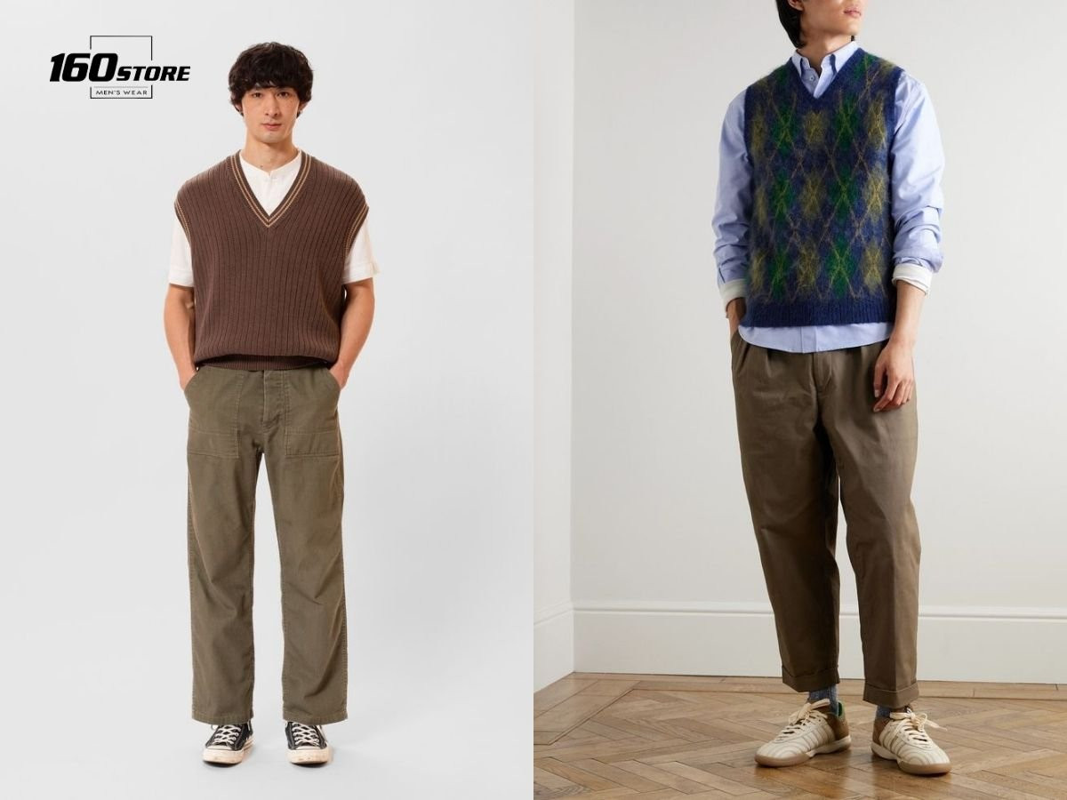 Thanh lịch, nhẹ nhàng với áo len gile, áo sơ mi và quần ống rộng