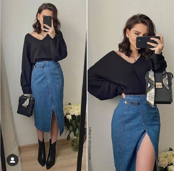 Bật mí tips phối chân váy jean đi đám cưới cực xinh